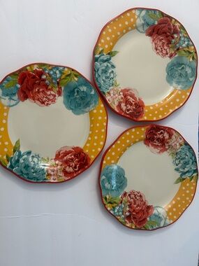 The Pioneer Woman Blossom Jubilee 10.5" Dinner Plate Red Floral Scalloped (3)